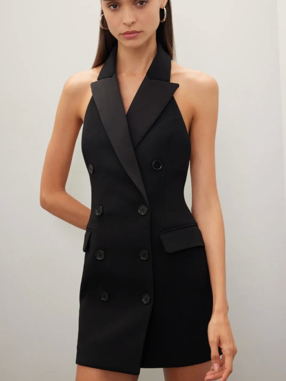 Ronny Kobo Collection Black Halter Double-Breasted Mini Dress